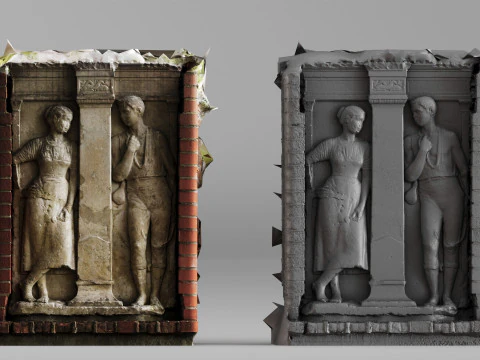 001704 愛の源 大理石レリーフ 1930 建築彫刻生 3D スキャン 3Dプリントモデル