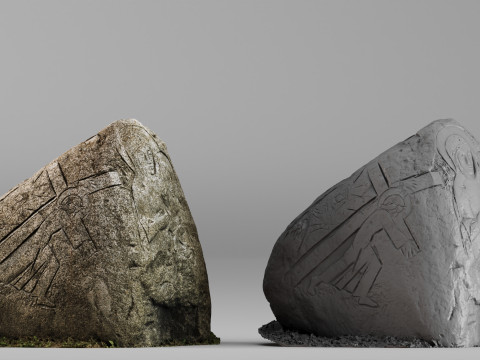 001705 십자가 부조 원시 3D 스캔이 있는 조각된 돌 기념물 3D 프린트 모델