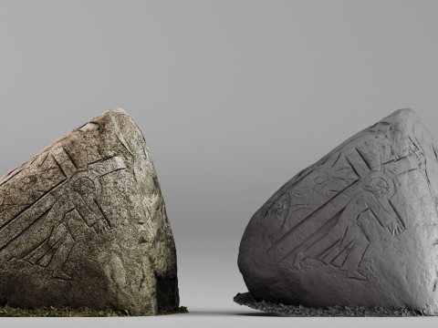 001705 십자가 부조 원시 3D 스캔이 있는 조각된 돌 기념물 3D 프린트 모델