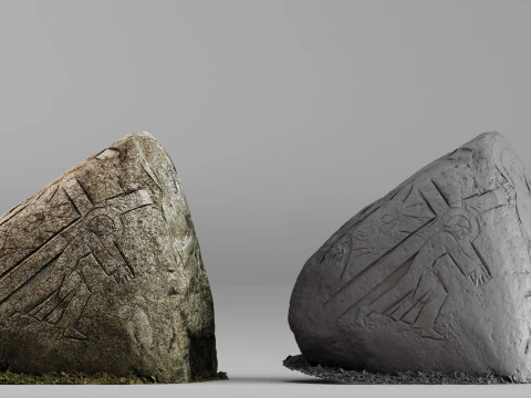 001705 Monumento de pedra esculpida com digitaliza&ccedil;&atilde;o 3D bruta em relevo cruzado Modelo de Impressão 3D