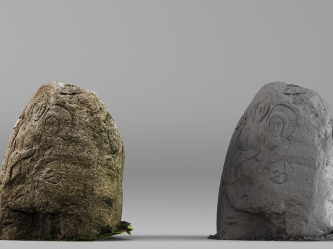 001705 십자가 부조 원시 3D 스캔이 있는 조각된 돌 기념물 3D 프린트 모델