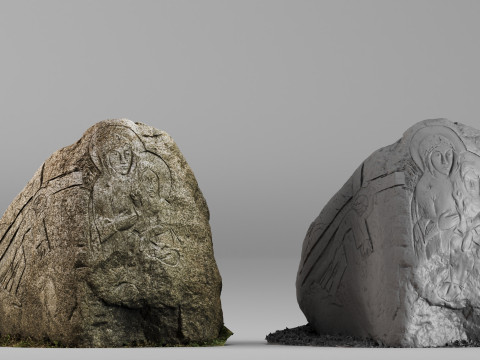 001705 십자가 부조 원시 3D 스캔이 있는 조각된 돌 기념물 3D 프린트 모델