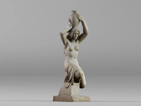 001706 女人挑水大理石雕像 1940 年原始 3D 扫描 3D 打印模型