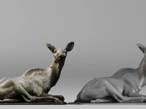 001707 Resting Deer Stone Statue Raw 3D Scan 3D Print Model