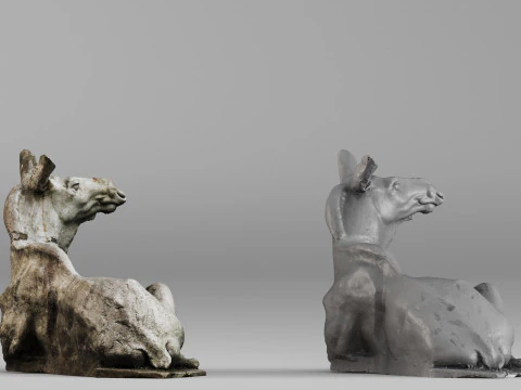 001707 Resting Deer Stone Statue Raw 3D Scan 3D Print Model