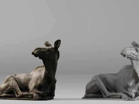 001707 Resting Deer Stone Statue Raw 3D Scan 3D Print Model