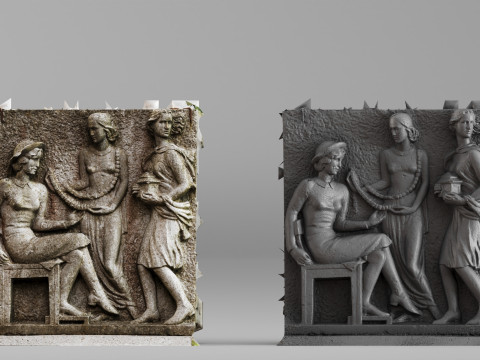 001708 Amber Kireçtaşı Rölyefli Üç Kadın 1940 Ham 3D Tarama 3D Baskı Modeli