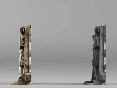 001708 三名妇女与琥珀石灰石浮雕面板 1940 年原始 3D 扫描 3D 打印模型