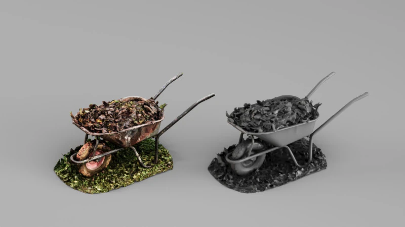 001710 带树叶环境道具的花园手推车 3D 模型 .c4d .max .obj .3ds .fbx .stl .blend