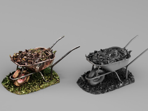 001710 Tuinkruiwagen met bladeren Milieu Prop 3D Model