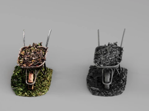 001710 带树叶环境道具的花园手推车 3D 模型