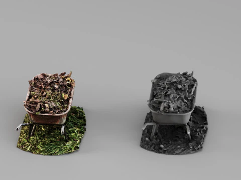 001710 带树叶环境道具的花园手推车 3D 模型