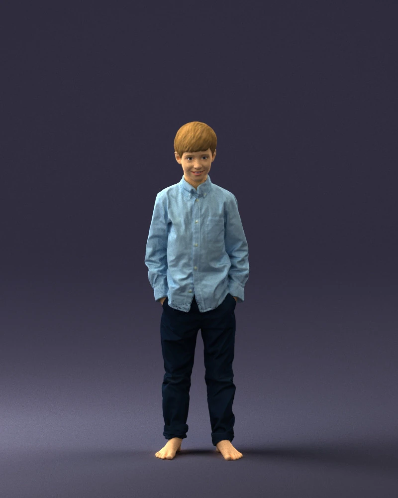000438 Barefoot Realistic Young Boy in Casual Outfit Standing Pose 3dp 3D Print Model .c4d .max .obj .3ds .fbx .stl .blend 