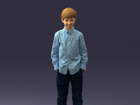 000438 Op blote voeten realistische jonge jongen in casual outfit staande pose 3dp 3D printmodel