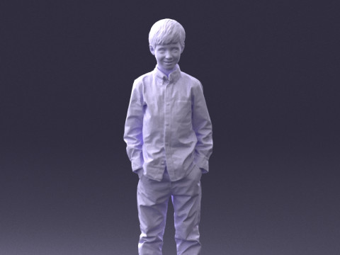 000438 Barefoot Realistic Young Boy in Casual Outfit Standing Pose 3dp 3D Print Model