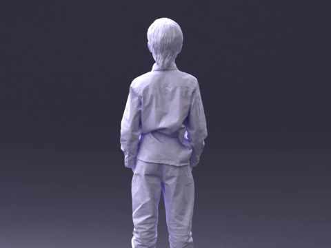 000438 Barefoot Realistic Young Boy in Casual Outfit Standing Pose 3dp 3D Print Model
