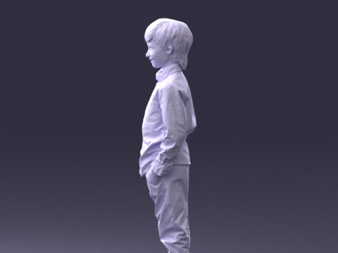 000438 Barefoot Realistic Young Boy in Casual Outfit Standing Pose 3dp 3D Print Model