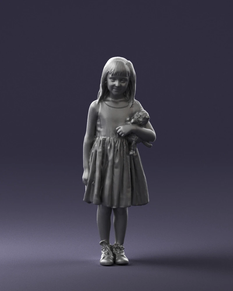 000464 Little Girl Holding Toy Cat 3dp 3D Print Model .c4d .max .obj .3ds .fbx .stl .blend 