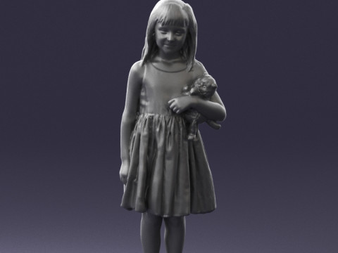 000464 Oyuncak Kedi Tutan K&uuml;&ccedil;&uuml;k Kız 3dp 3D Baskı Modeli