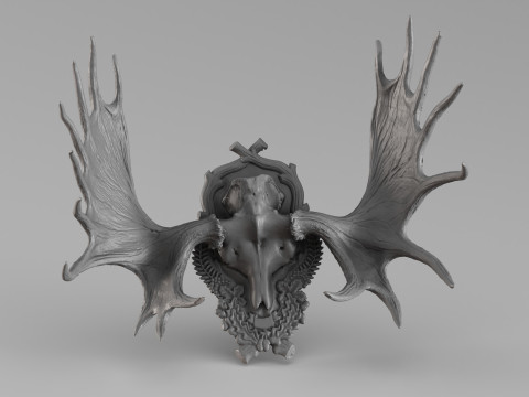 001721 Cr&acirc;ne d'orignal avec scan 3D brut de bois Modèles 3D en vedette