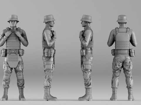 001735 Stylized Tactical Soldier Character 3D Print Model
