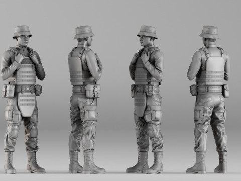001735 Stylized Tactical Soldier Character 3D Print Model