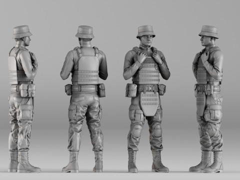 001735 Stylized Tactical Soldier Character 3D Print Model