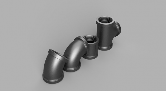 steampunk tree quarter inch steam-pipe connector set 3D Modell .c4d .max .obj .3ds .fbx .stl .blend 