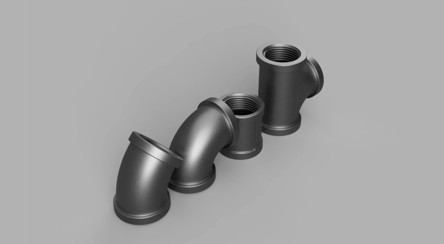 steampunk tree quarter inch steam-pipe connector set 3D Model .c4d .max .obj .3ds .fbx .stl .blend 