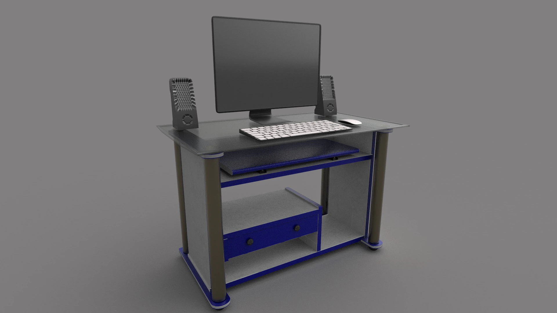 Computer Office Table Low-poly 3D Model .c4d .max .obj .3ds .fbx .stl .blend