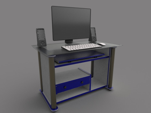 Computer Office Table Low-poly Model 3D