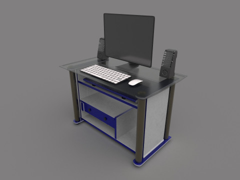 Computer Office Table Low-poly Modelo 3D