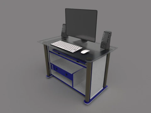 Computer Office Table Low-poly 3D Model