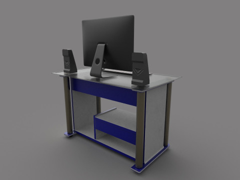 Computer Office Table Low-poly Modelo 3D