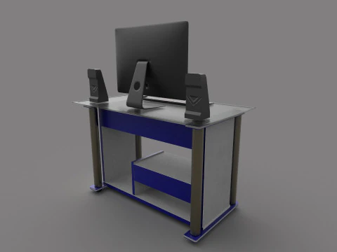 Computer Office Table Low-poly 3D Model