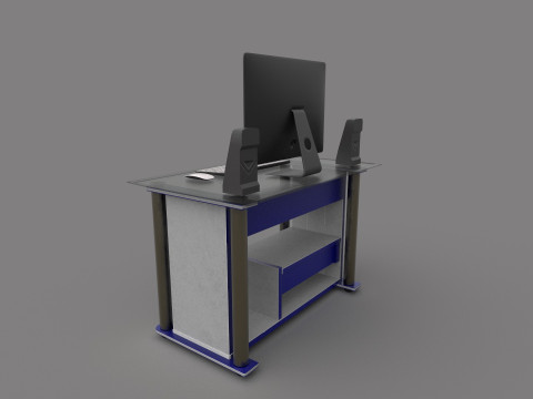 Computer Office Table Low-poly Modelo 3D