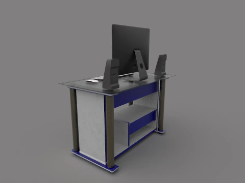 Computer Office Table Low-poly 3D Model