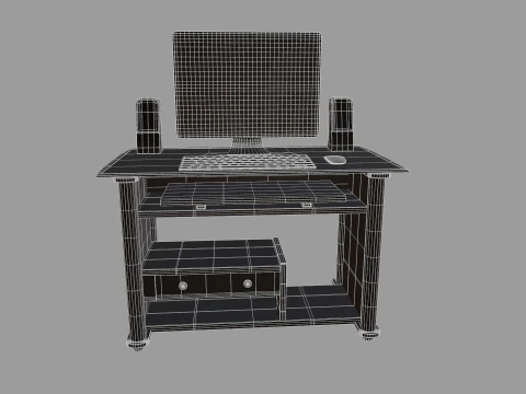 Computer Office Table Low-poly 3D Model