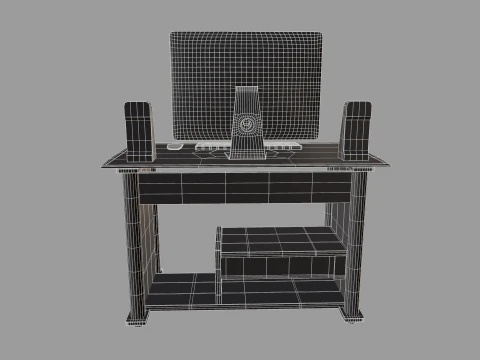 Computer Office Table Low-poly 3D Model