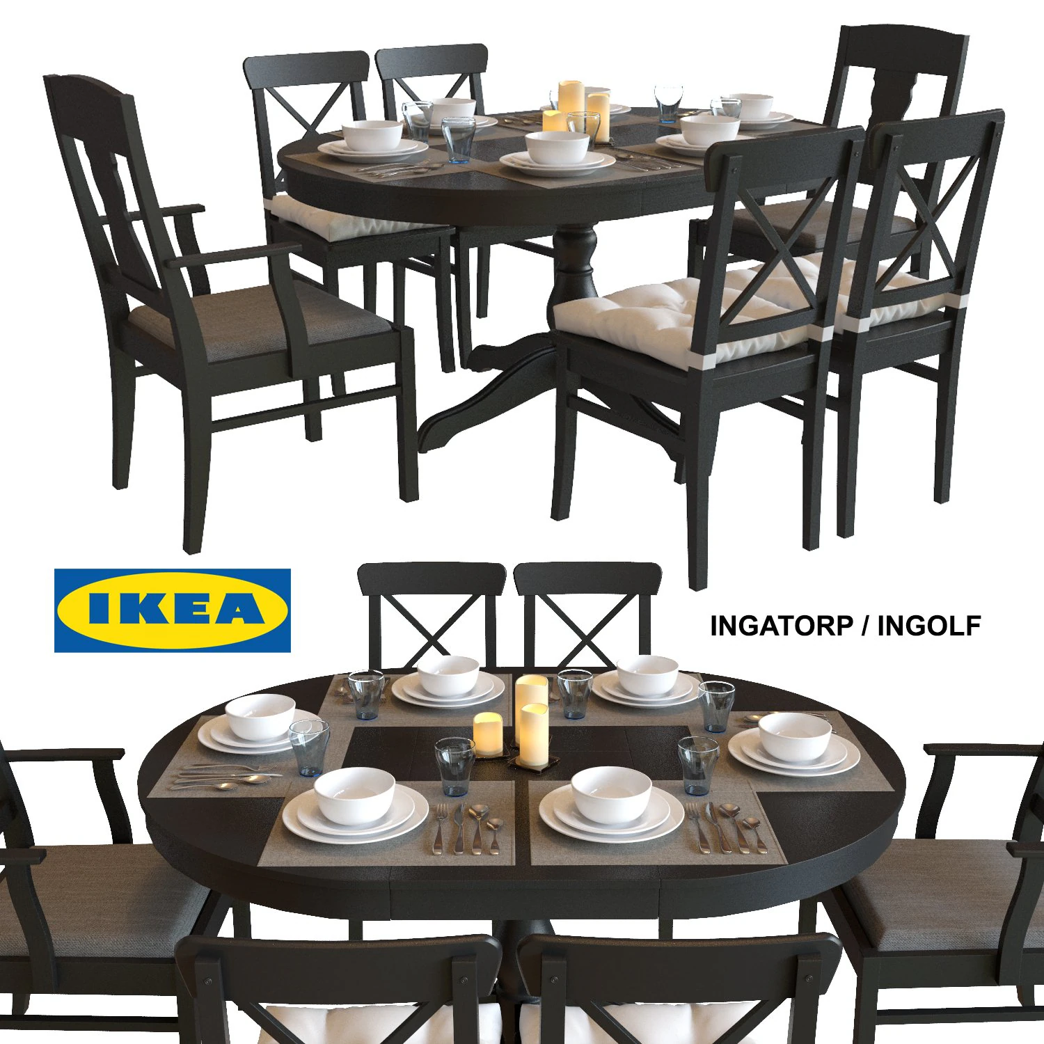 table and chairs ikea ingatorp - ingolf 3D Model .c4d .max .obj .3ds .fbx .stl .blend 