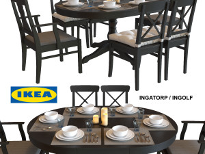 table and chairs ikea ingatorp - ingolf 3D मॉडल