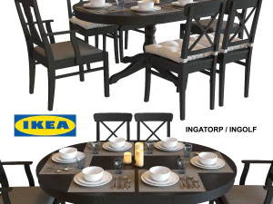 стіл і стільці ikea ingatorp - ingolf 3D Модель