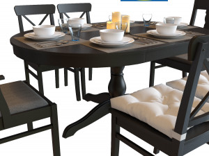 table and chairs ikea ingatorp - ingolf 3D Model