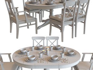 table and chairs ikea ingatorp - ingolf 3D Model