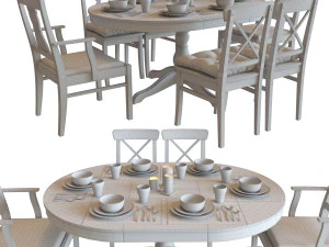 table and chairs ikea ingatorp - ingolf 3D Model