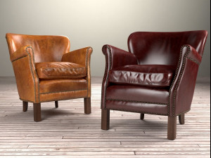 professors leather chair with nailheads 3D 모델
