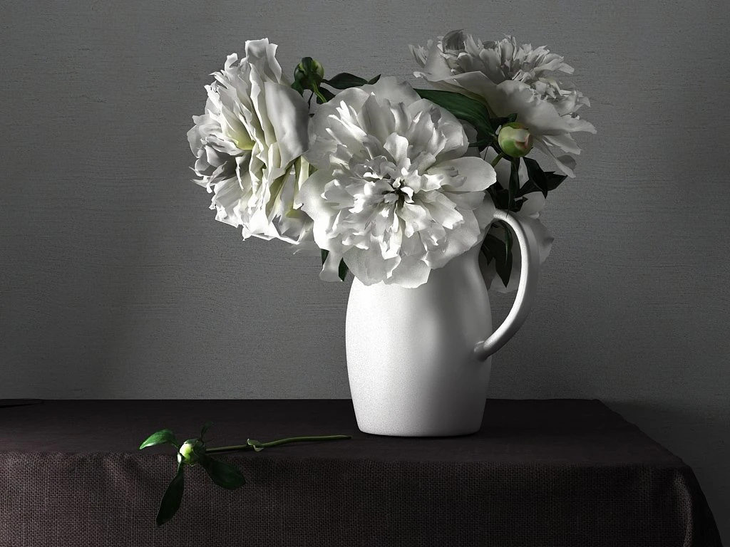 white peonies by smallaccents 3D Model .c4d .max .obj .3ds .fbx .stl .blend 