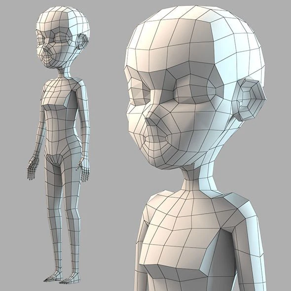 Cartoon girl base mesh 3D Model .c4d .max .obj .3ds .fbx .stl .blend 