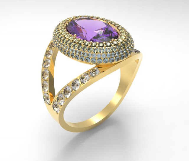 womens ring with large oval stone and pave 3D Модель .c4d .max .obj .3ds .fbx .stl .blend 