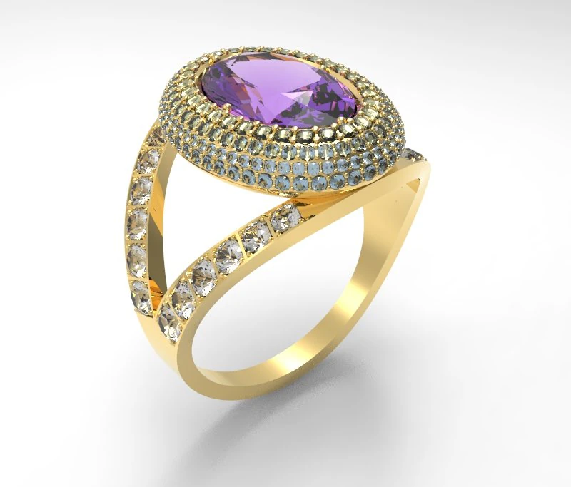 womens ring with large oval stone and pave 3D Model .c4d .max .obj .3ds .fbx .stl .blend 